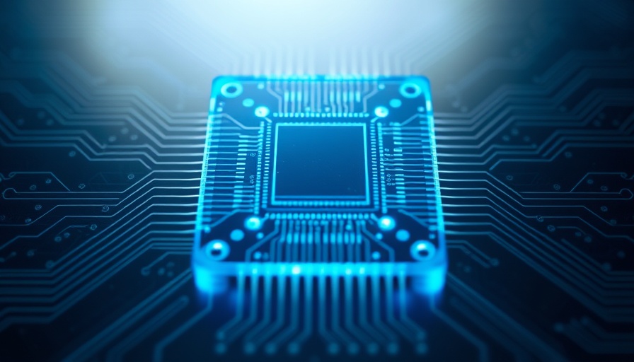 Apple $600B investment in U.S. manufacturing: futuristic microchip with blue circuitry