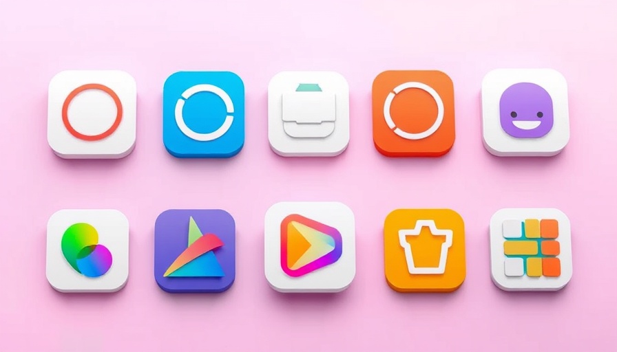 Advanced artificial intelligence app icons, vivid colors, digital art