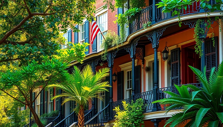 Historic New Orleans houses with vibrant greenery reflecting local business news.