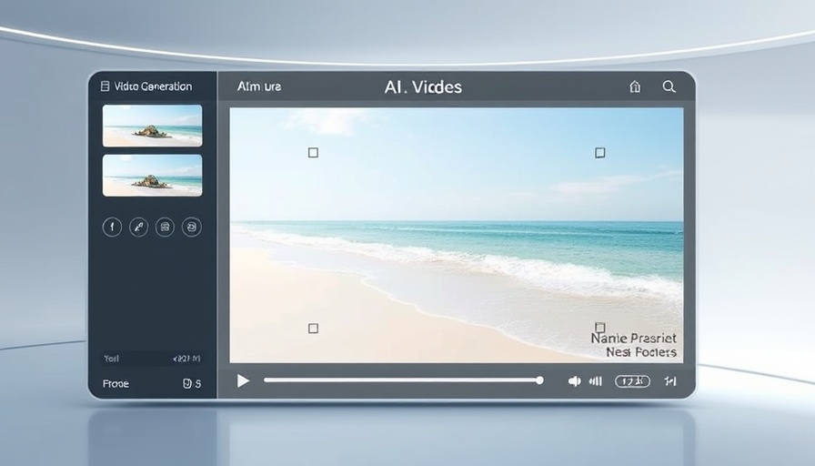 AI video generation tool interface with beach scene.