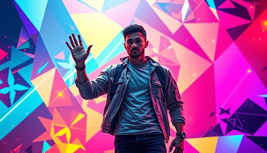 Vibrant depiction of future technology with geometric designs