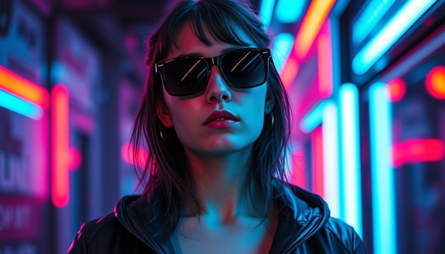 Grok AI Tool Spicy Mode woman in cyberpunk neon setting.