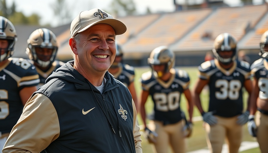 Saints news: Enthusiastic coach smiles during practice on a sunny day.
