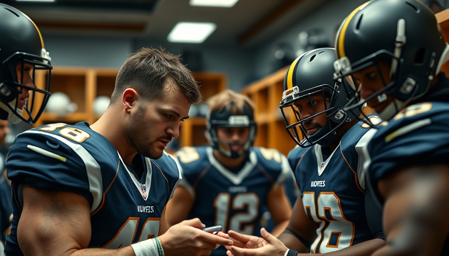 NFL players strategizing in locker room environment, highlighting team focus.