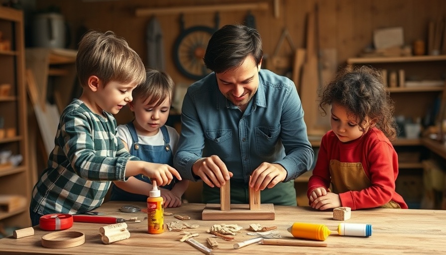 Home Depot skilled trades program: Instructor guiding children in woodworking project.