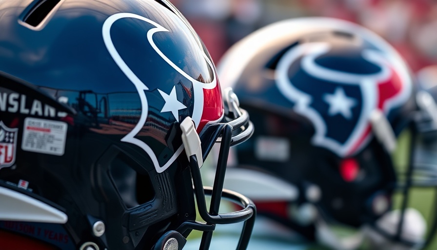 Close-up of Houston Texans helmets on the sideline.