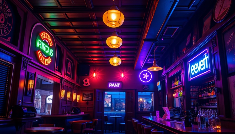 Haus of Glam pre-concert event at stylish bar with neon lights.