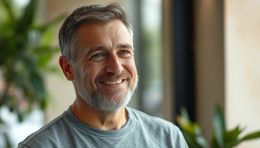 Friendly man smiling indoors, warm soft lighting.