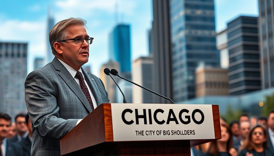 Federal immigration enforcement operation Chicago, man speaks at podium.