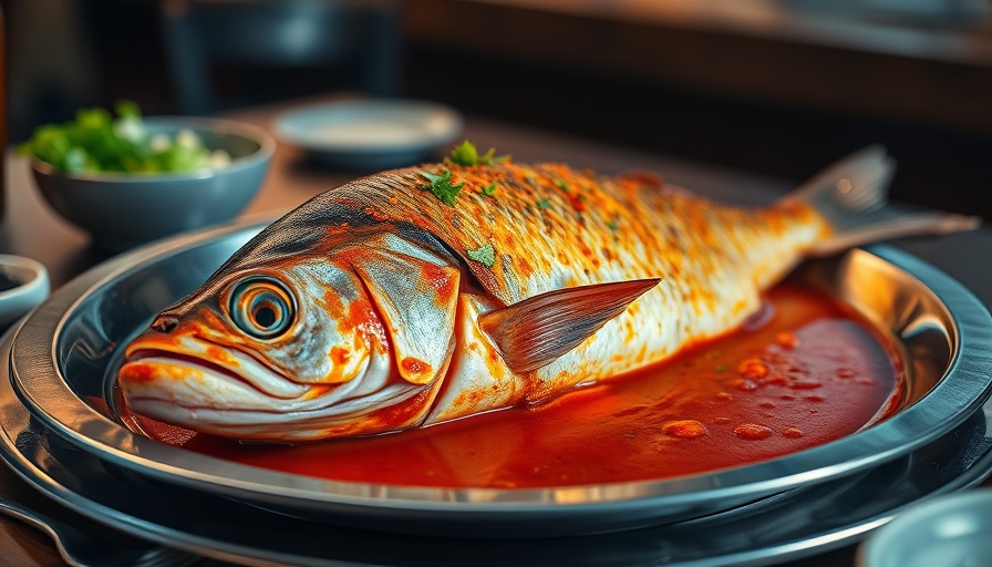 Double Luck Chinese dish with whole fish and herbs on a platter.