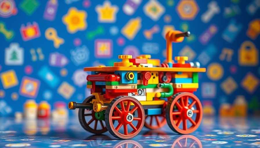 Colorful LEGO cart on blue symbolic background, Atlanta free events.