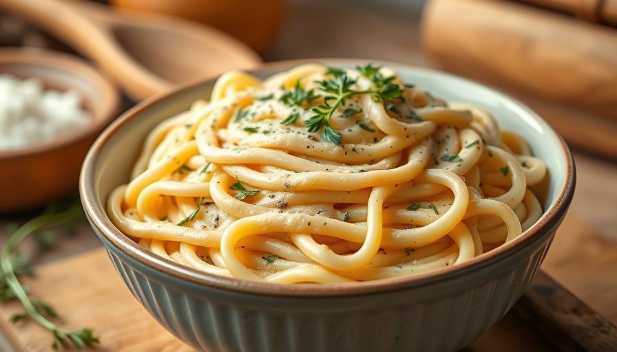 Creamy pasta in a bowl with garnish; creamy pasta sauce mistakes.