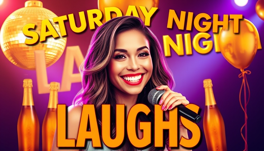 Miami Beach comedy show poster with lively designs featuring comedians.