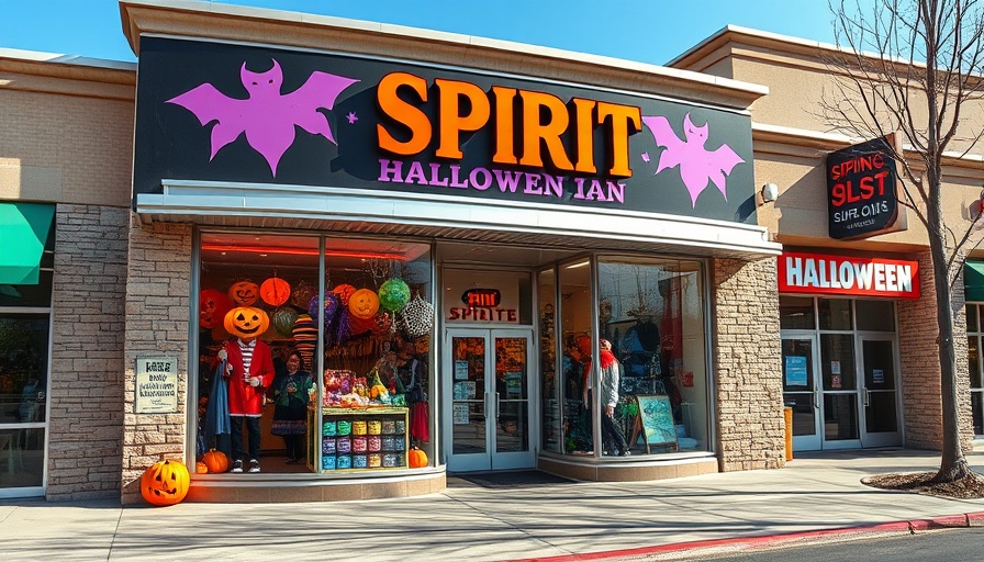 Spirit Halloween Atlanta store exterior with vibrant decor and costumes.