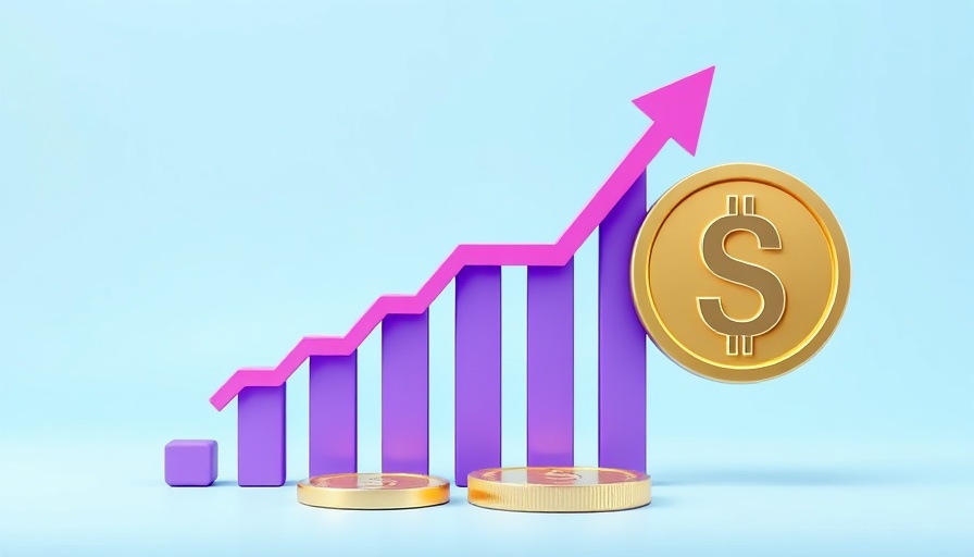 Stock market success illustration with bars and coin, AI-driven growth.