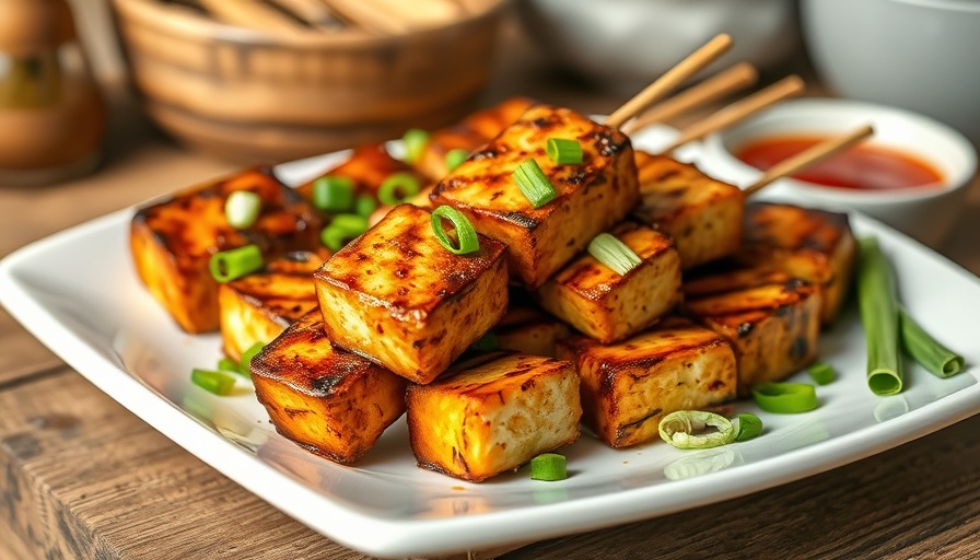 Homemade BBQ tofu skewers with dipping sauce