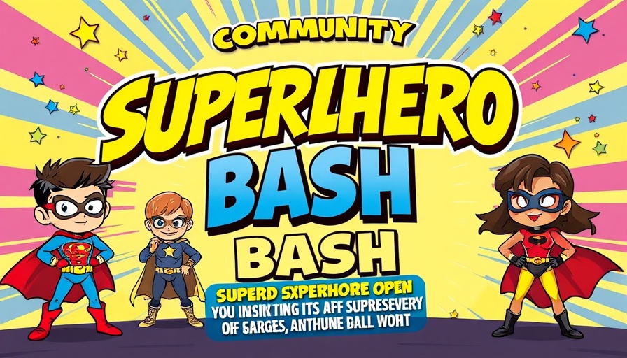 Colorful superhero-themed event poster for South Florida community events.