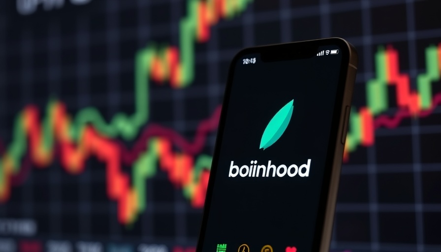 Robinhood Ventures Fund app logo on smartphone with stock chart backdrop.