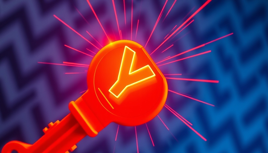 Vibrant orange 'Y' symbol with energetic blue rays, digital art - AI technology trends.