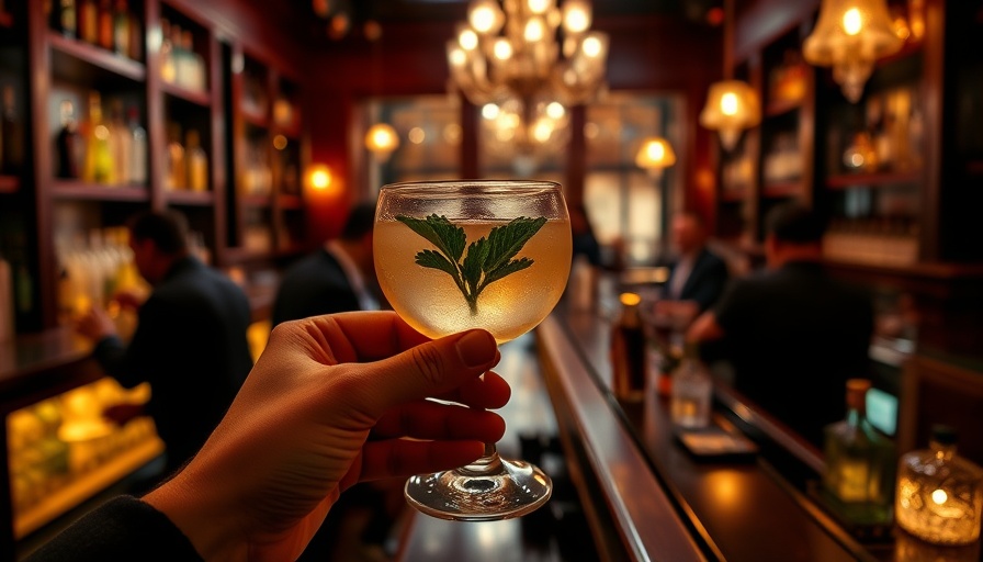 Classy happy hour in Miami with cocktail at elegant bar.