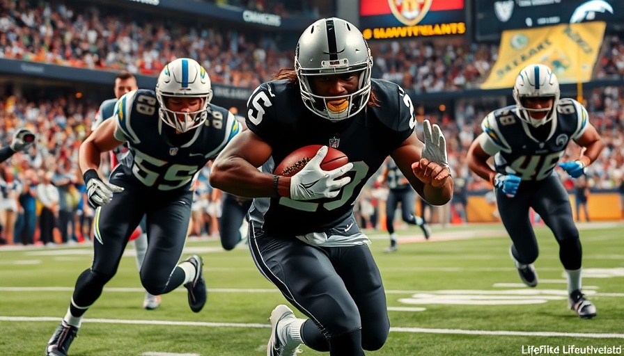 Las Vegas Raiders offense in action during an NFL game.