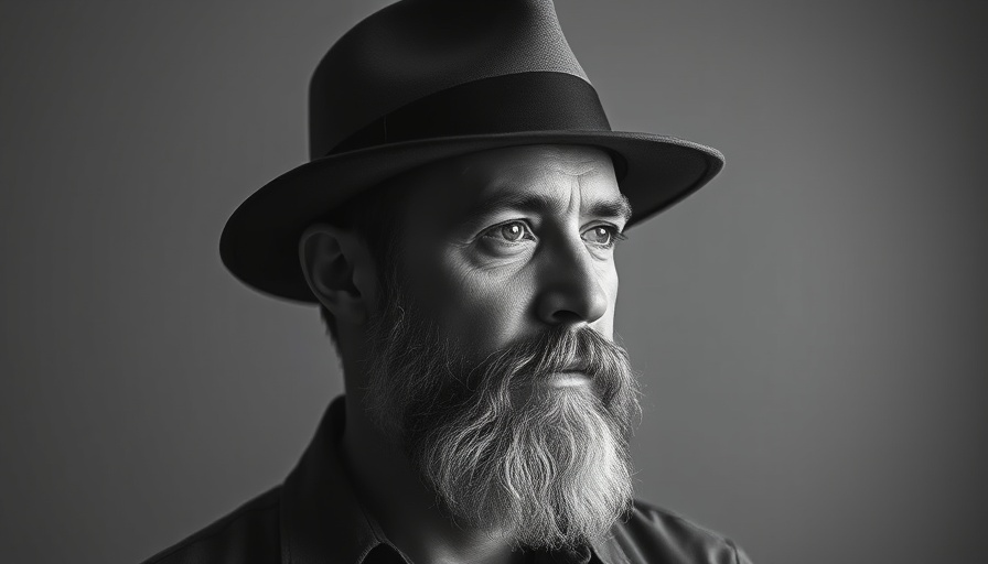 Contemplative mature man in fedora, black and white portrait capturing Sonny Curtis legacy.