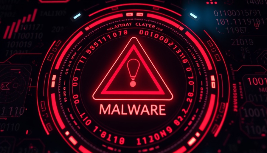 Digital screen warning: malware alert surrounded by binary code patterns.