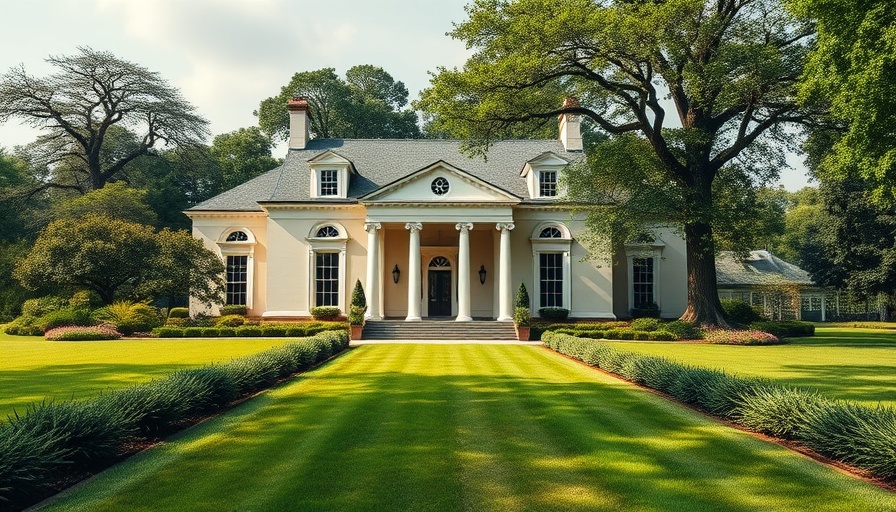Flower Showhouse Nashville manor surrounded by lush greenery.