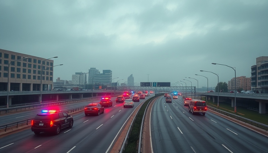 Emergency vehicles respond at highway near Dallas ICE facility amid shooting incident.