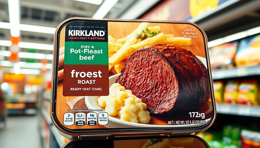 Kirkland Beef Pot Roast packaged display in supermarket aisle.