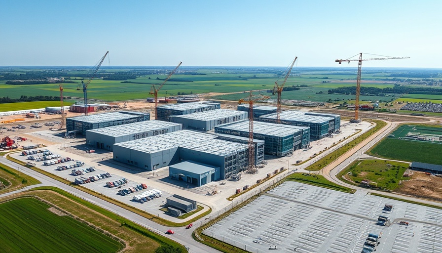 Aerial view of OpenAI data centers expansion in a sprawling green landscape.