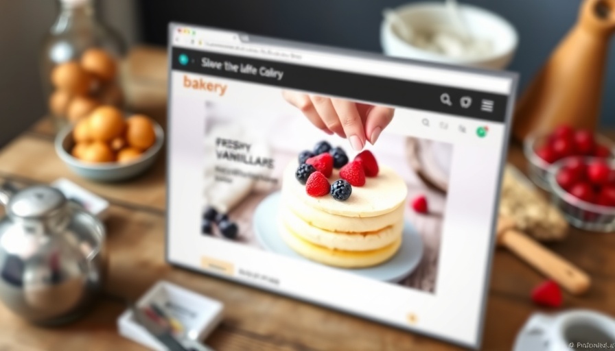 AI browsing in Chrome showing bakery webpage with cake and berries.