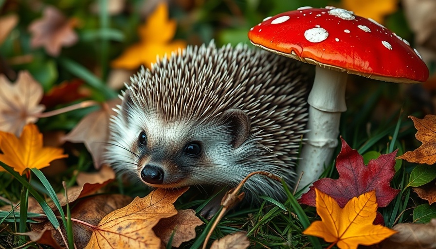 AI detects hedgehog resting near mushroom in nature