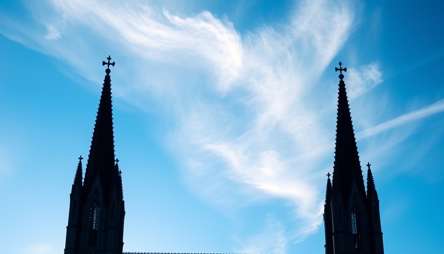 Silhouette of church spires against a blue sky, Michigan church shooting.