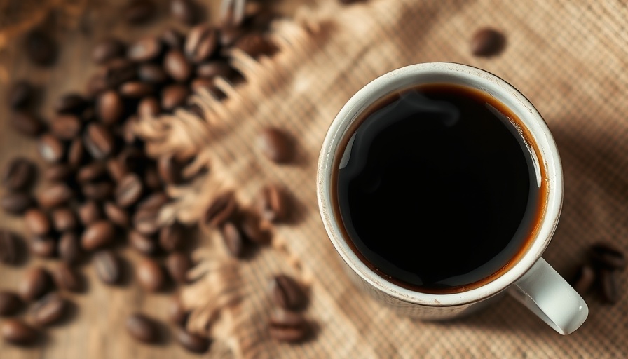 Steaming cup of black coffee on burlap with beans, National Coffee Day Atlanta Deals.