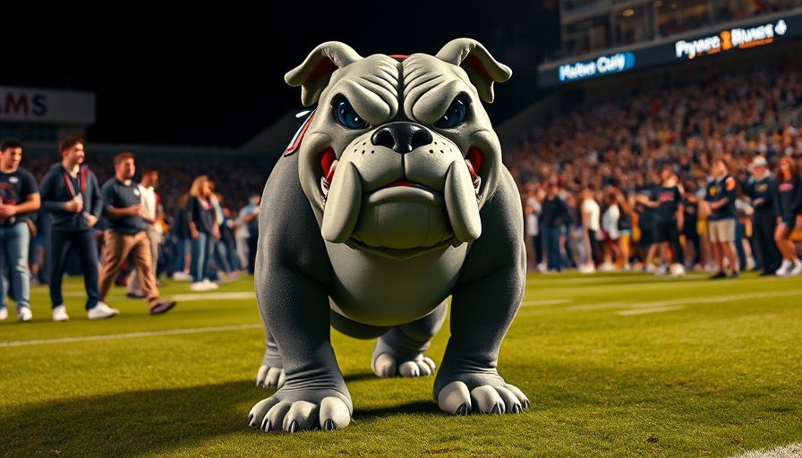 Georgia Bulldogs mascot on grassy field, photorealistic image.