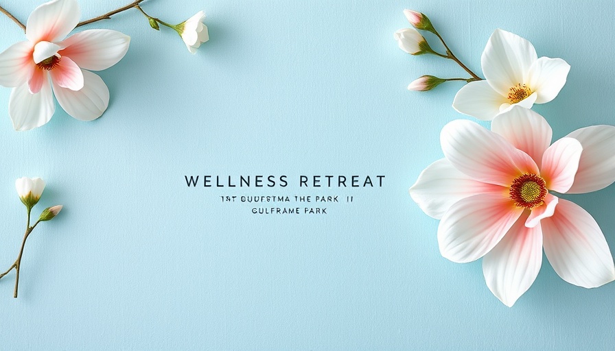 South Florida wellness retreats invitation, elegant design on blue background.