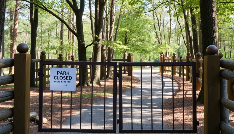 Government shutdown impact on Carolina workers: park closure sign at gated entrance.