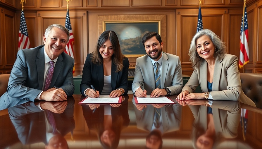 Professionals signing documents related to St. Bernard Transportation Corridor.
