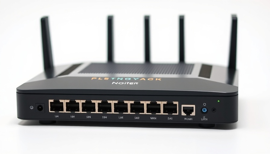 Black industrial router with LAN ports and indicator lights.