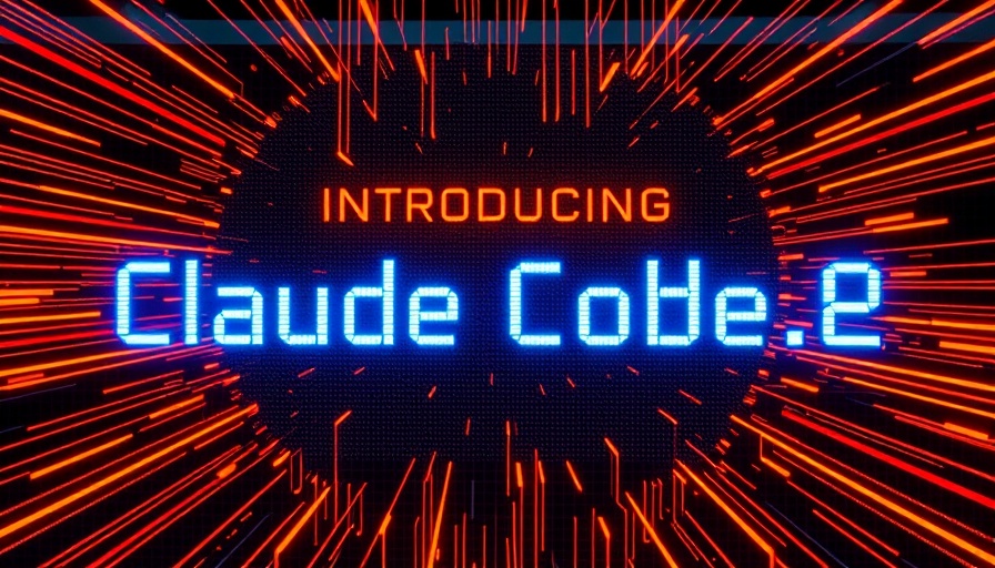Futuristic display announcing Claude Code 2.0 with dynamic patterns.