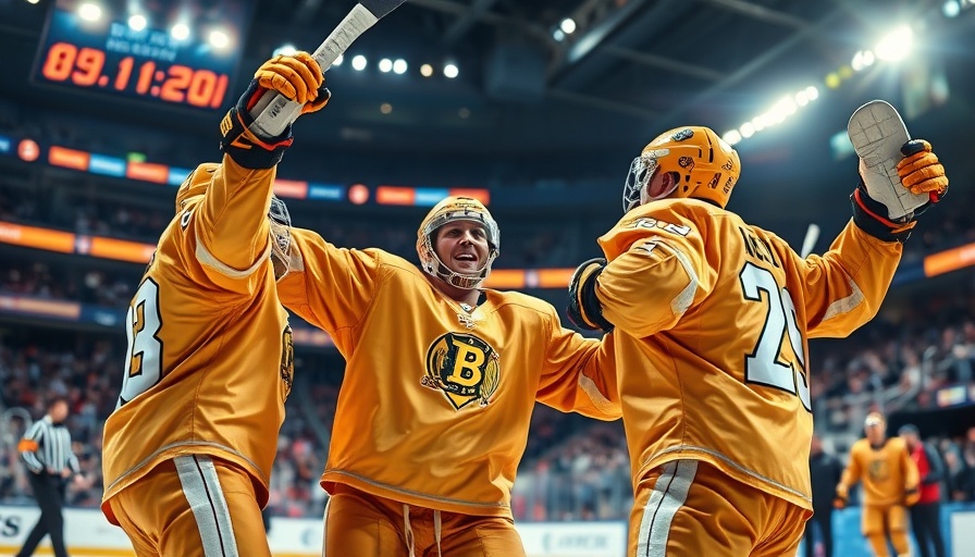 Golden Knights players celebrating in their preseason finale lineup on the ice.
