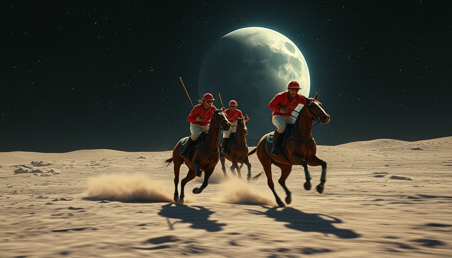 AI creativity depicted with futuristic polo players on the moon.