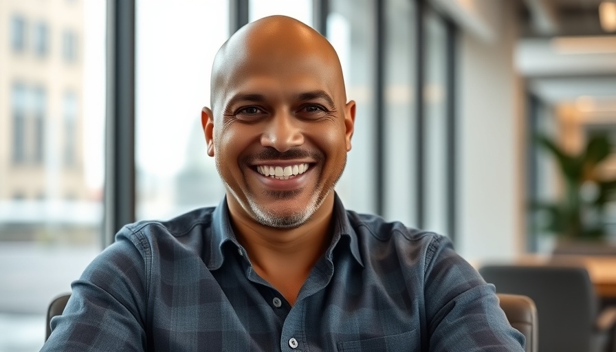 AI hardware startup Naveen Rao, smiling man in office.
