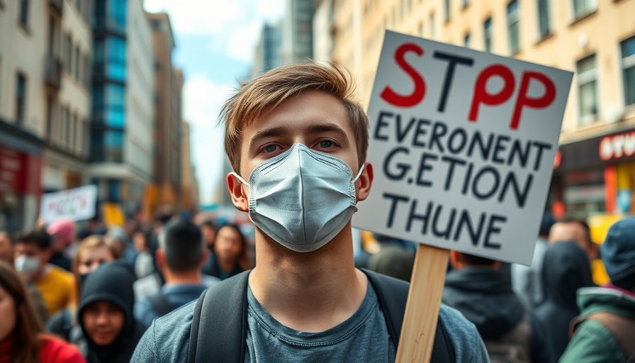 Protester holding sign in city demonstration, emphasizing AI online security.