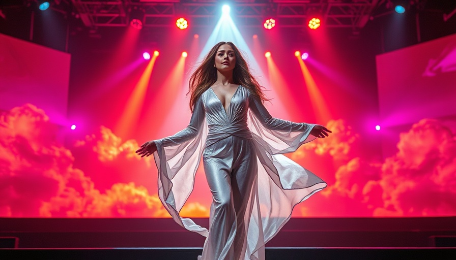 Lainey Wilson Bridgestone Arena sell-out: Futuristic stage performance with vibrant lighting.