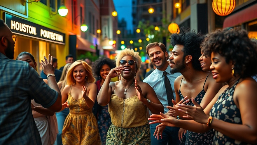 Vibrant Houston public media events showcasing ragtime music history with joyful dancers.