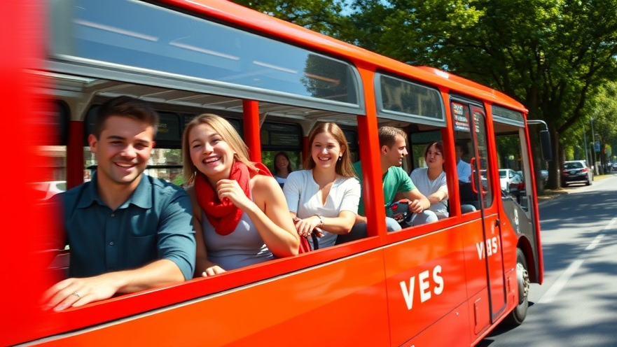 Vibrant red bus carrying smiling passengers, perfect for budget-friendly events in Charlotte NC.