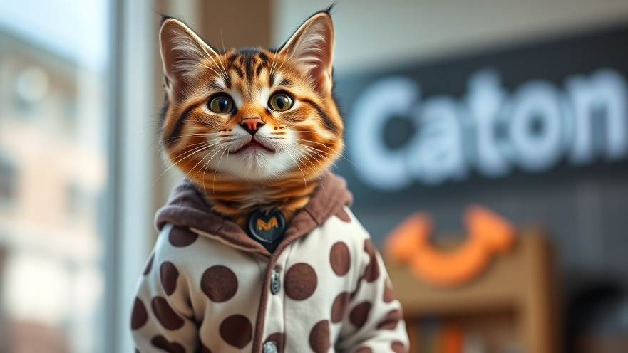 Smiling young male cat in footie pajamas indoors, showcasing next big tech trends.