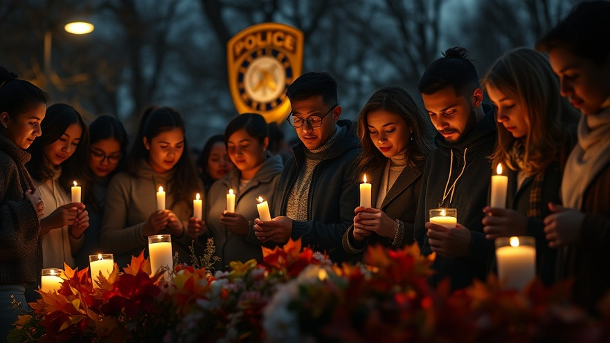 Community support for fallen officer at a vigil, highlighting grief and solidarity.